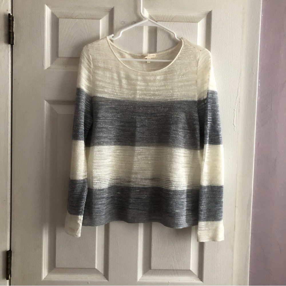 EILEEN FISHER SUMMER SWEATER  Gray Cream Stripped sz S